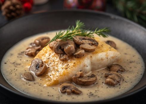 Dorsz w sosie śmietanowo - grzybowym